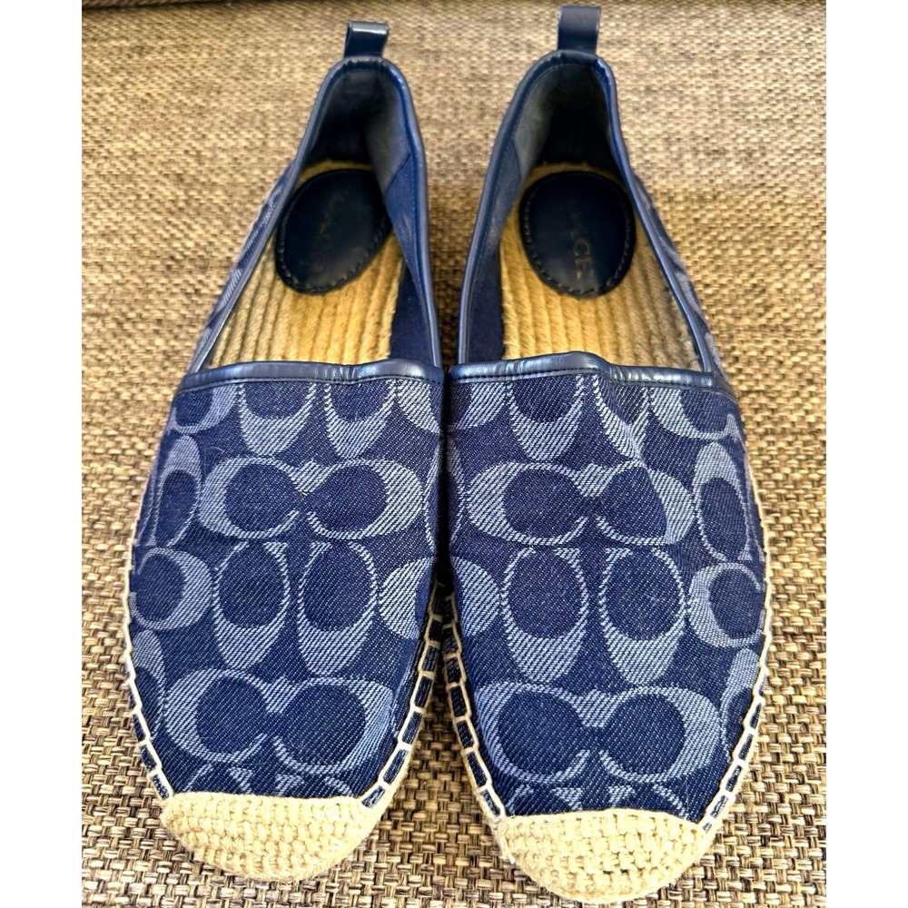 Coach Signature Blue Canvas Espadrille Flats Slip-On Round Toe US 10